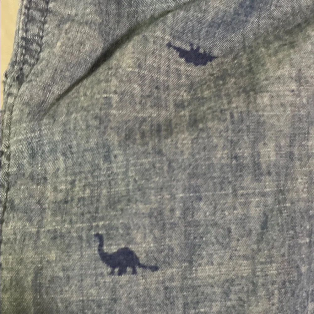 OshKosh B'gosh Classic Blue Denim Overalls with tiny dinosaurs wear long or roll